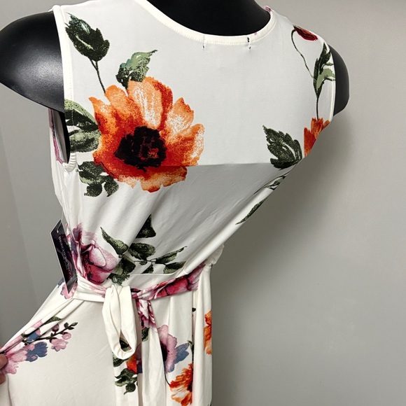 Floral Maxi Dress - White with Pink and Orange Accents - Picture 5 of 6